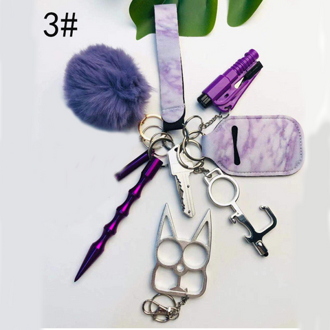 Self Defense Keychain Suit Personal Keychain For Girls Women Safety Key Ring With Hand Sanitizer Bottle Holder Pompom Whistle Self Defense Keychain Suit Personal Keychain For Girls Women Safety Key Ring With Hand Sanitizer Bottle Holder Pompom Whistle