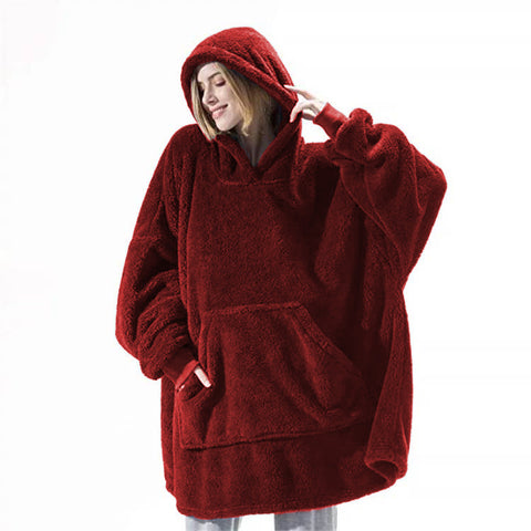 Hoodie Sweatshirt With Big Pocket Tops Sweater Comfortable Loose Double-Sided Fleece Thicker Wearable Blanket Hoodie Sweatshirt With Big Pocket Tops Sweater Comfortable Loose Double-Sided Fleece Thicker Wearable Blanket