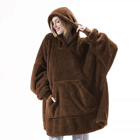 Hoodie Sweatshirt With Big Pocket Tops Sweater Comfortable Loose Double-Sided Fleece Thicker Wearable Blanket Hoodie Sweatshirt With Big Pocket Tops Sweater Comfortable Loose Double-Sided Fleece Thicker Wearable Blanket