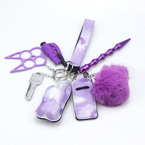 Self Defense Keychain Suit Personal Keychain For Girls Women Safety Key Ring With Hand Sanitizer Bottle Holder Pompom Whistle Self Defense Keychain Suit Personal Keychain For Girls Women Safety Key Ring With Hand Sanitizer Bottle Holder Pompom Whistle