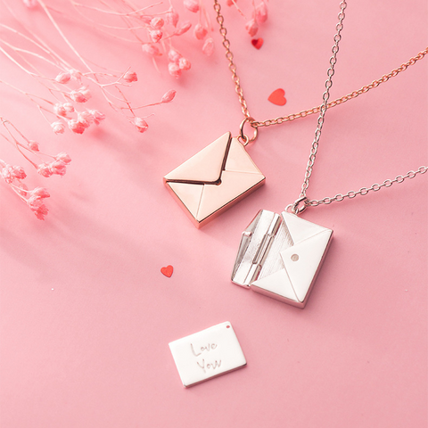 MloveAcc Genuine 925 Sterling Silver Necklace Women Envelope Lover Letter Pendant Best Gifts For Girlfriend MloveAcc Genuine 925 Sterling Silver Necklace Women Envelope Lover Letter Pendant Best Gifts For Girlfriend