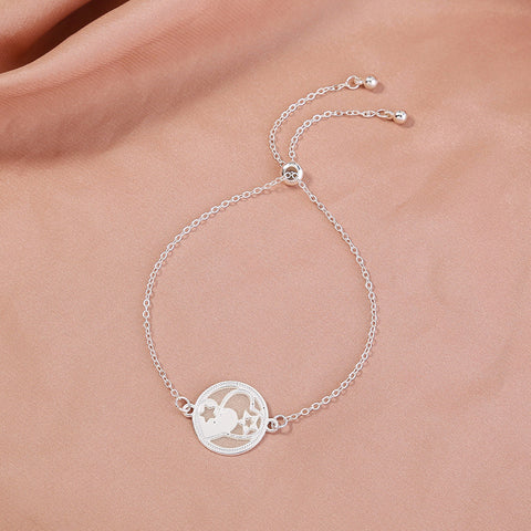 SILVER CIRCULAR PICTURE GLOW-IN-THE-DARK COUPLE HOLLOW HEART BRACELET SILVER CIRCULAR PICTURE GLOW-IN-THE-DARK COUPLE HOLLOW HEART BRACELET