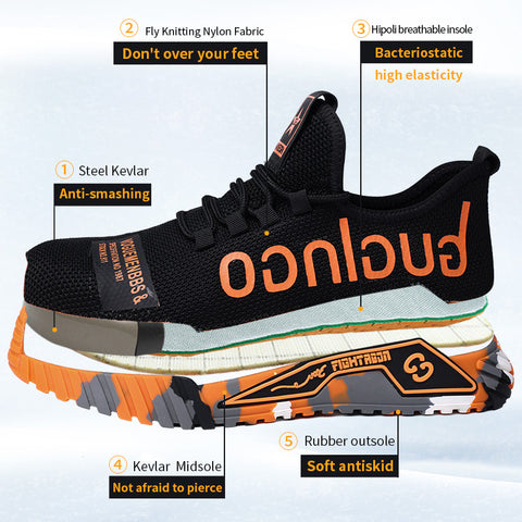 Indestructible Steel Toe Work Shoes For Men Letter Print Puncture Proof Sneakers Indestructible Steel Toe Work Shoes For Men Letter Print Puncture Proof Sneakers