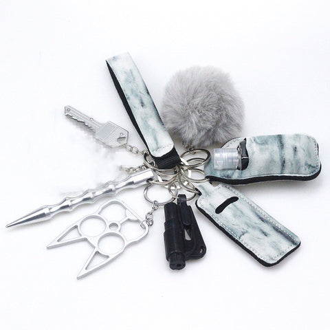 Self Defense Keychain Suit Personal Keychain For Girls Women Safety Key Ring With Hand Sanitizer Bottle Holder Pompom Whistle Self Defense Keychain Suit Personal Keychain For Girls Women Safety Key Ring With Hand Sanitizer Bottle Holder Pompom Whistle