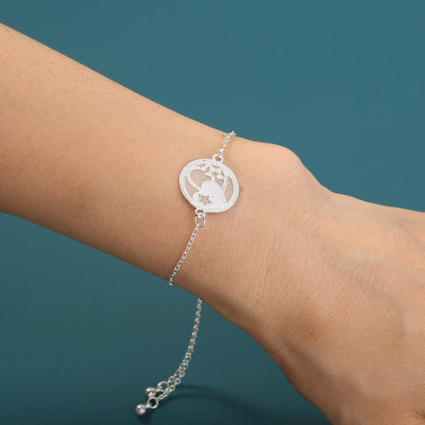 SILVER CIRCULAR PICTURE GLOW-IN-THE-DARK COUPLE HOLLOW HEART BRACELET SILVER CIRCULAR PICTURE GLOW-IN-THE-DARK COUPLE HOLLOW HEART BRACELET