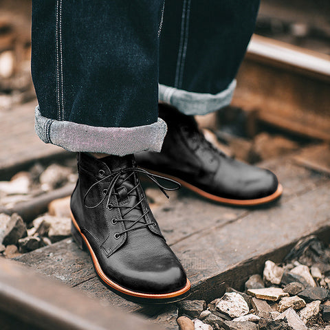 Retro Boots Men Lace-up Leather Ankle Boots Low Heel Motorcycle Shoes Retro Boots Men Lace-up Leather Ankle Boots Low Heel Motorcycle Shoes