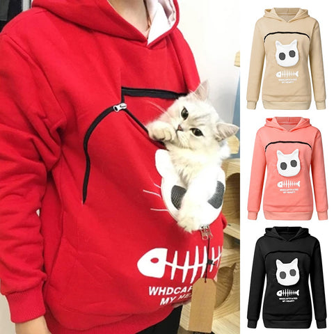 Women Hoodie Sweatshirt With Cat Pet Pocket Design Long Sleeve Sweater Cat Outfit Women Hoodie Sweatshirt With Cat Pet Pocket Design Long Sleeve Sweater Cat Outfit