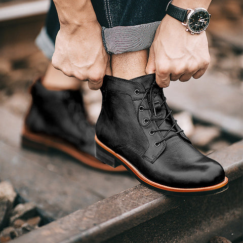 Retro Boots Men Lace-up Leather Ankle Boots Low Heel Motorcycle Shoes Retro Boots Men Lace-up Leather Ankle Boots Low Heel Motorcycle Shoes