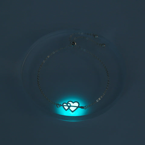 Glow-in-the-dark couple love heart silver bracelet Glow-in-the-dark couple love heart silver bracelet