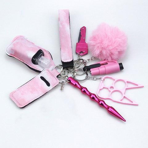Self Defense Keychain Suit Personal Keychain For Girls Women Safety Key Ring With Hand Sanitizer Bottle Holder Pompom Whistle Self Defense Keychain Suit Personal Keychain For Girls Women Safety Key Ring With Hand Sanitizer Bottle Holder Pompom Whistle