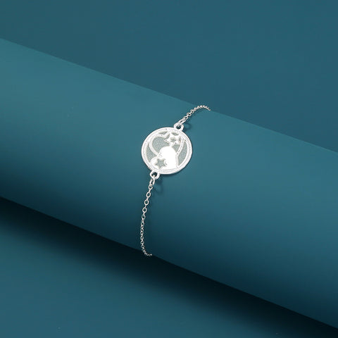 SILVER CIRCULAR PICTURE GLOW-IN-THE-DARK COUPLE HOLLOW HEART BRACELET SILVER CIRCULAR PICTURE GLOW-IN-THE-DARK COUPLE HOLLOW HEART BRACELET
