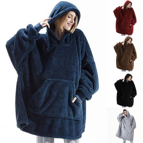 Hoodie Sweatshirt With Big Pocket Tops Sweater Comfortable Loose Double-Sided Fleece Thicker Wearable Blanket Hoodie Sweatshirt With Big Pocket Tops Sweater Comfortable Loose Double-Sided Fleece Thicker Wearable Blanket