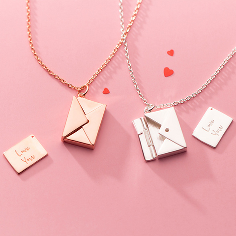 MloveAcc Genuine 925 Sterling Silver Necklace Women Envelope Lover Letter Pendant Best Gifts For Girlfriend MloveAcc Genuine 925 Sterling Silver Necklace Women Envelope Lover Letter Pendant Best Gifts For Girlfriend