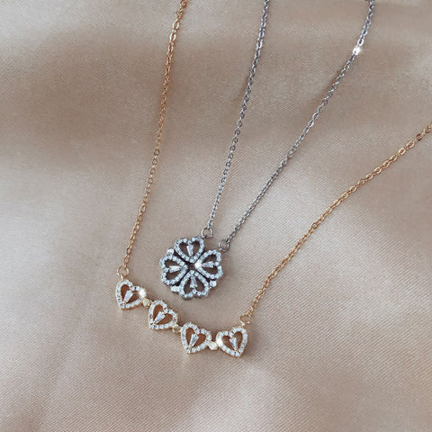 Explosive Style Detachable Deformed Four-leaf Clover Necklace For Women A Multi-wearing Zircon Small Love Short Clavicle Chain Explosive Style Detachable Deformed Four-leaf Clover Necklace For Women A Multi-wearing Zircon Small Love Short Clavicle Chain
