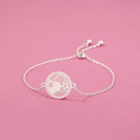 SILVER CIRCULAR PICTURE GLOW-IN-THE-DARK COUPLE HOLLOW HEART BRACELET SILVER CIRCULAR PICTURE GLOW-IN-THE-DARK COUPLE HOLLOW HEART BRACELET