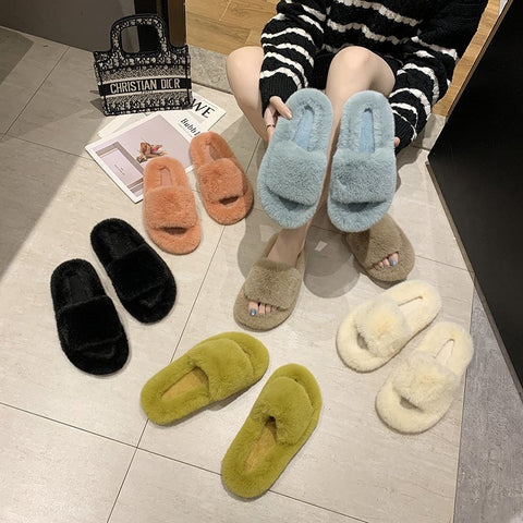 Thick Bottom Fuzzy Slippers Fluffy House Shoes Women