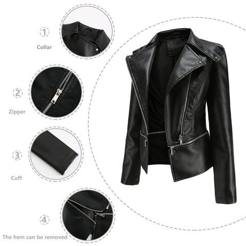 Spring Autumn Leather Jacket Women Slim Fit Motor Biker PU Leather Short Coat Ladies Zipper Outerwear