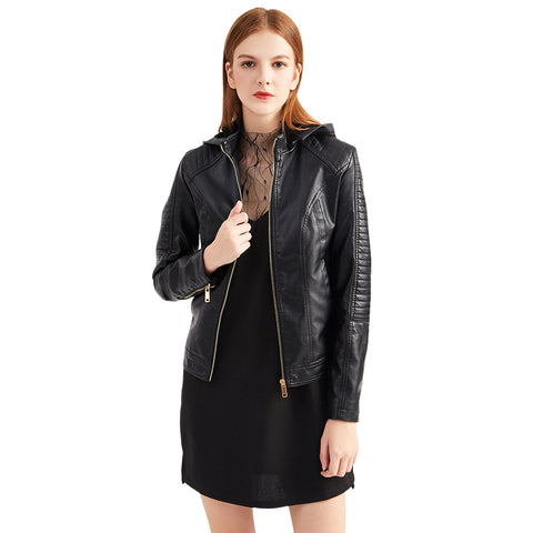 Winter PU Leather Jacket Women 2022 Hooded Fur Lining Coat Female Slim Women's Leather Jacket Motorcycle Hoodies Jacket