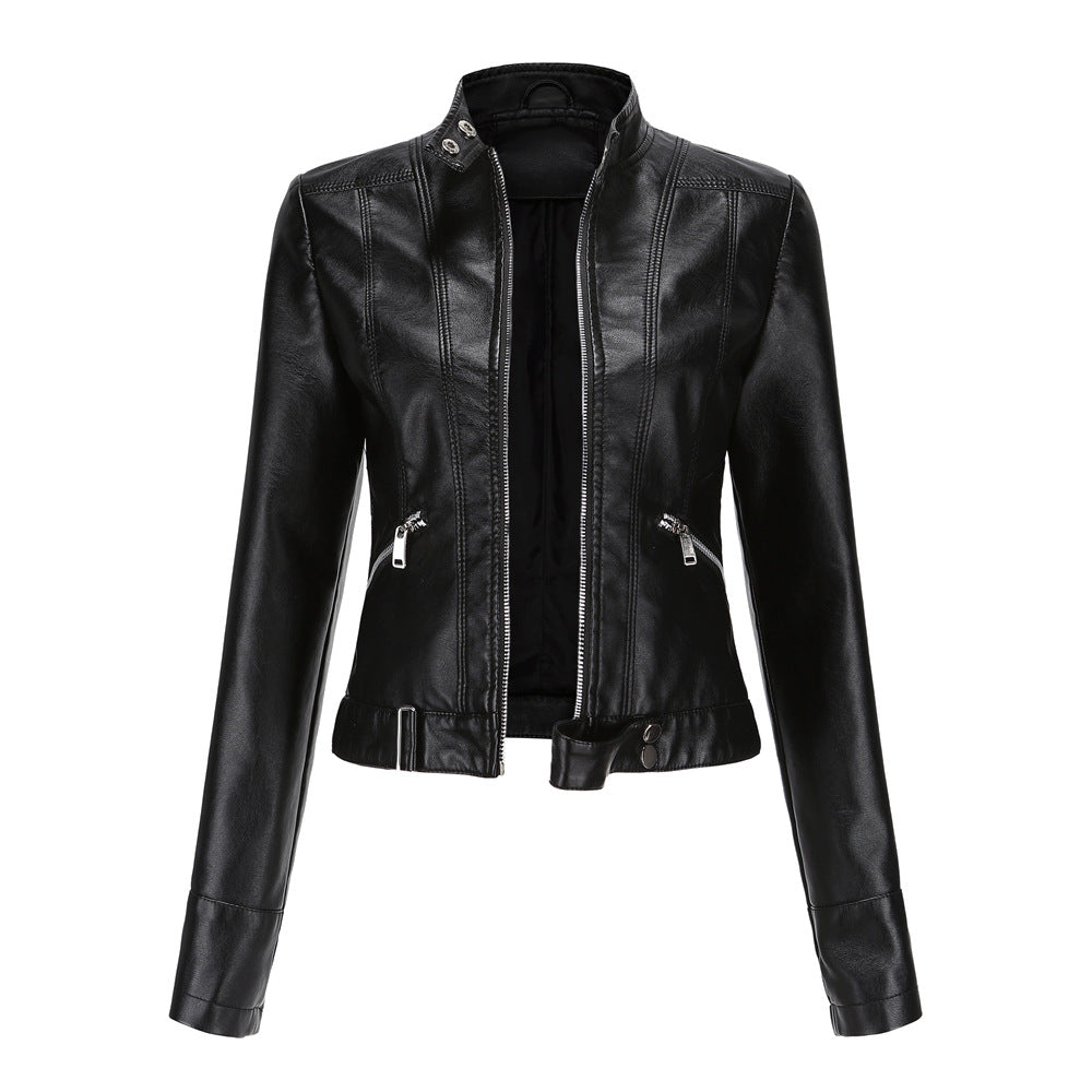 Spring Autumn PU Leather Jacket Women High Street Solid Slim Faxu Leather Coats Elegant Moto Biker Jackets Female Outerwear
