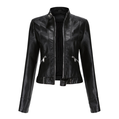Spring Autumn PU Leather Jacket Women High Street Solid Slim Faxu Leather Coats Elegant Moto Biker Jackets Female Outerwear