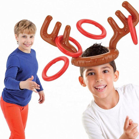 Christmas Game Inflatable Santa Funny Reindeer Antler Hat Ring Toss Christmas Kids Gift New Year Christmas Outdoor Inflated Toys Throwing Ring Balloon Toy