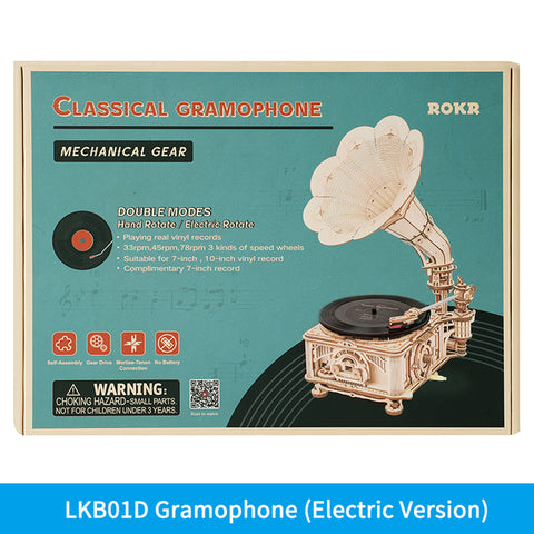 Robotime ROKR Hand Crank Classic Gramophone DIY Wooden Puzzle Model Building Kits Assembly Toy Gift for Children LKB01 Dropship