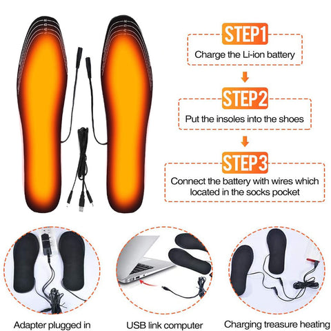Portable USB Heated Shoe Insoles Electric Foot Warming Pad Feet Warmer Sock Pad Mat Winter Outdoor Sports Heating Insole Winter For Men Women