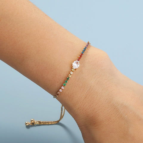 Copper Gold Plated Pendant Micro-Set Colorful Zircon Shrink Pulled Copper Bead Bracelet