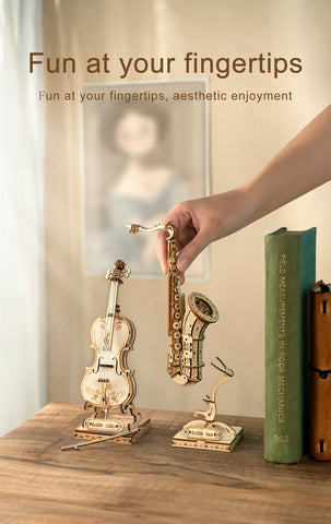 Robotime 4 Kinds 3D Musical Instrument Wooden Puzzle DIY Game Assembly Saxophone Drum Kit Accordion Cello Toy Gift for Children