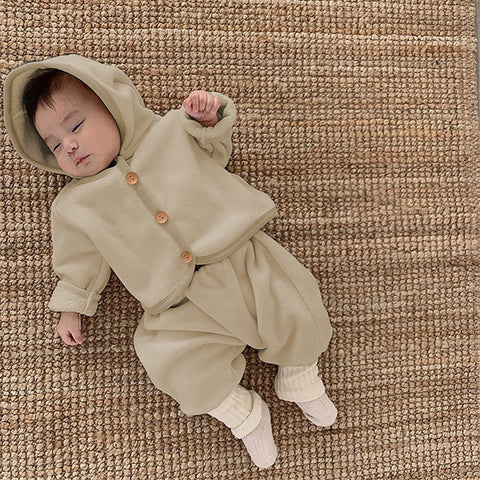 Baby Clothing Fur Lining Infant Suit Hoodies Coat Full Length Pants 2 Pcs