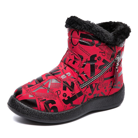 Letter Print Boots Winter Warm Plush Snow Boot Women Shoes