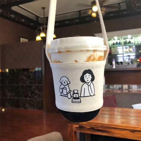 Creative Portable Milk Tea Canvas Bag Coffee Cup Cover