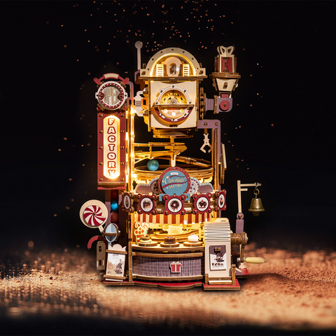 Robotime ROKR DIY Chocolate Factory 3D Wooden Puzzle Assembly Marble Run Toy Gift For Children Teens Adult LGA02