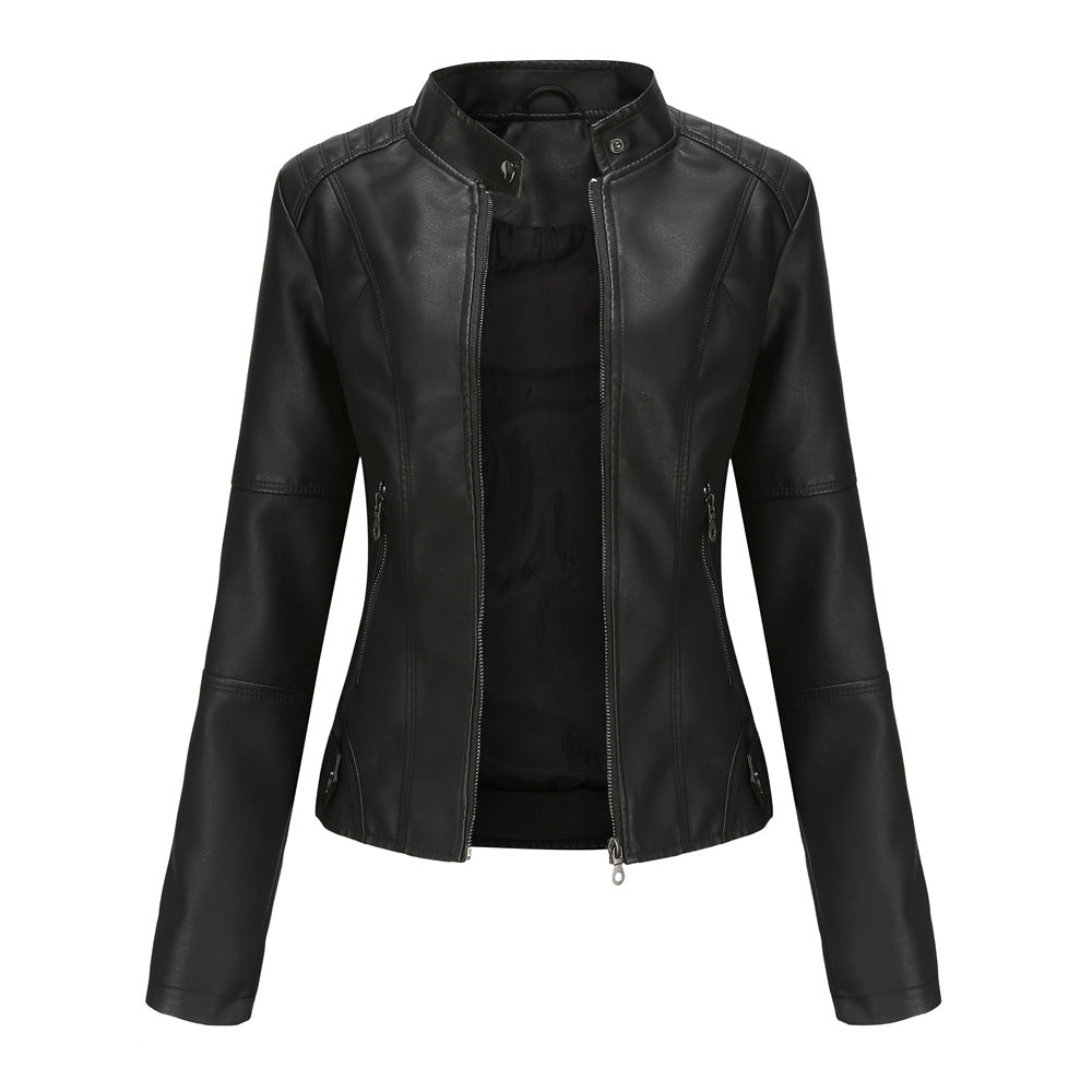 Faux Pu Leather Jackets Women Spring Autumn Outerwear Pocket Zipper Coat Slim Fitted Jacket Red Black Femme Clothing
