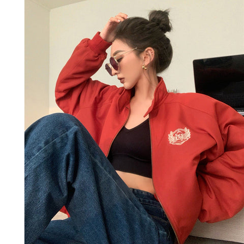 Casual Women's Loose Stand Collar Embroidered Jacket