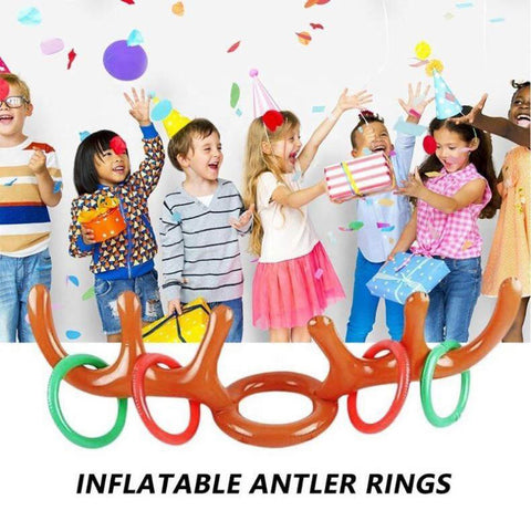 Christmas Game Inflatable Santa Funny Reindeer Antler Hat Ring Toss Christmas Kids Gift New Year Christmas Outdoor Inflated Toys Throwing Ring Balloon Toy