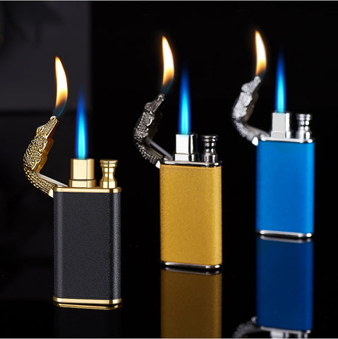 2022 Creative Blue Flame Lighter Dolphin Dragon Tiger Double Fire Metal Winproof Lighter Inflatable Lighter