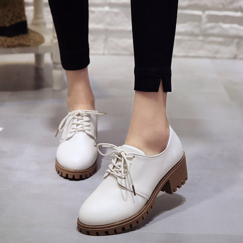 Small leather shoes for women spring 2021 new retro chunky shoes for women Korean version of the student  flat shoes medium heels