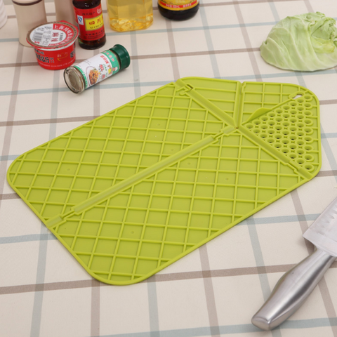 Plastic 2 in 1 Cutting Board and Drainer, Foldable Chopping Mat, with Hanging hole and Safety Lock, Bright Green
