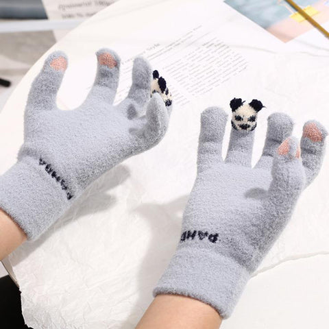 Knitted Gloves Touchscreen Winter Cute Panda Warm Goves For Cycling Women