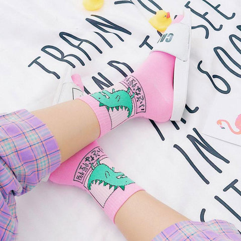 Woman Socks Korea Ulzzang Hong Kong Wind Harajuku Skate Little Animal Cute Socks Calcetine Clothing Dresses