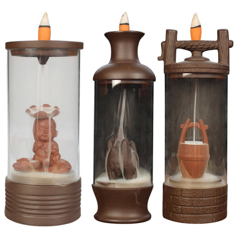 Auspicious Dragon Smoke Backflow Incense Burner Glass Cover Ceramic Crafts Teahouse Ornaments