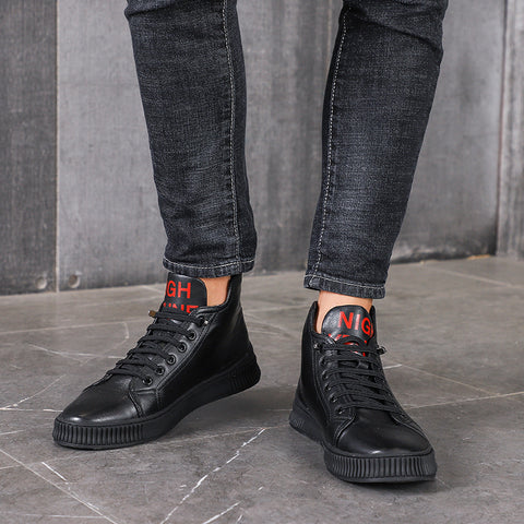 European station high men's shoes 2021 autumn and winter new men's leather fashion tide shoes men's Korean version of the net red thick floor shoes
