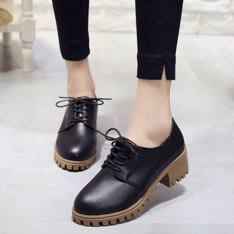 Small leather shoes for women spring 2021 new retro chunky shoes for women Korean version of the student  flat shoes medium heels