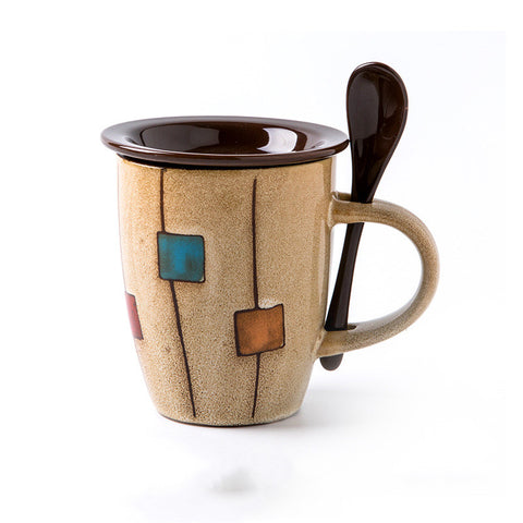 Creative Coffee Cup Milk Cup Mug With Lid Spoon Office Tea Cup