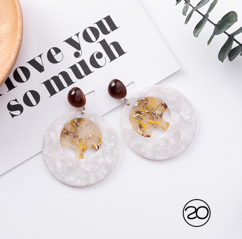 Simple and stylish acrylic geometric leopard stud earrings wooden earrings