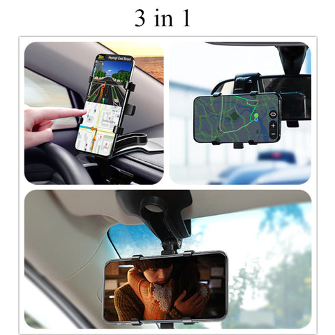 3 In 1 Car Phone Holder Dashboard Rearview Mirror Mobile Phone GPS Navigation Bracket Adjustable Auto Phone Holder