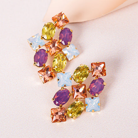 Creative Alloy Diamond-studded Geometric Colored Diamond Earrings
