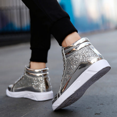 Nightclub boots bright face personality Martin boots men's casual high-top shoes retro gold boots
