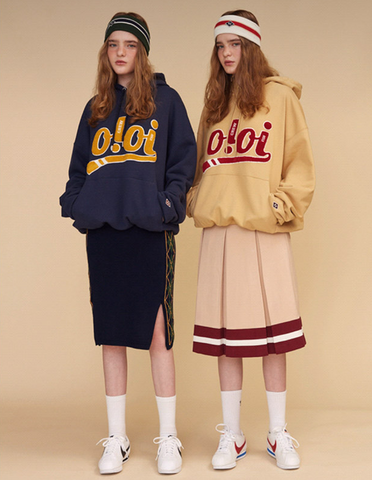 2021O!Oi autumn and winter new Korean sweater women's hooded plus velvet thick cotton lovers